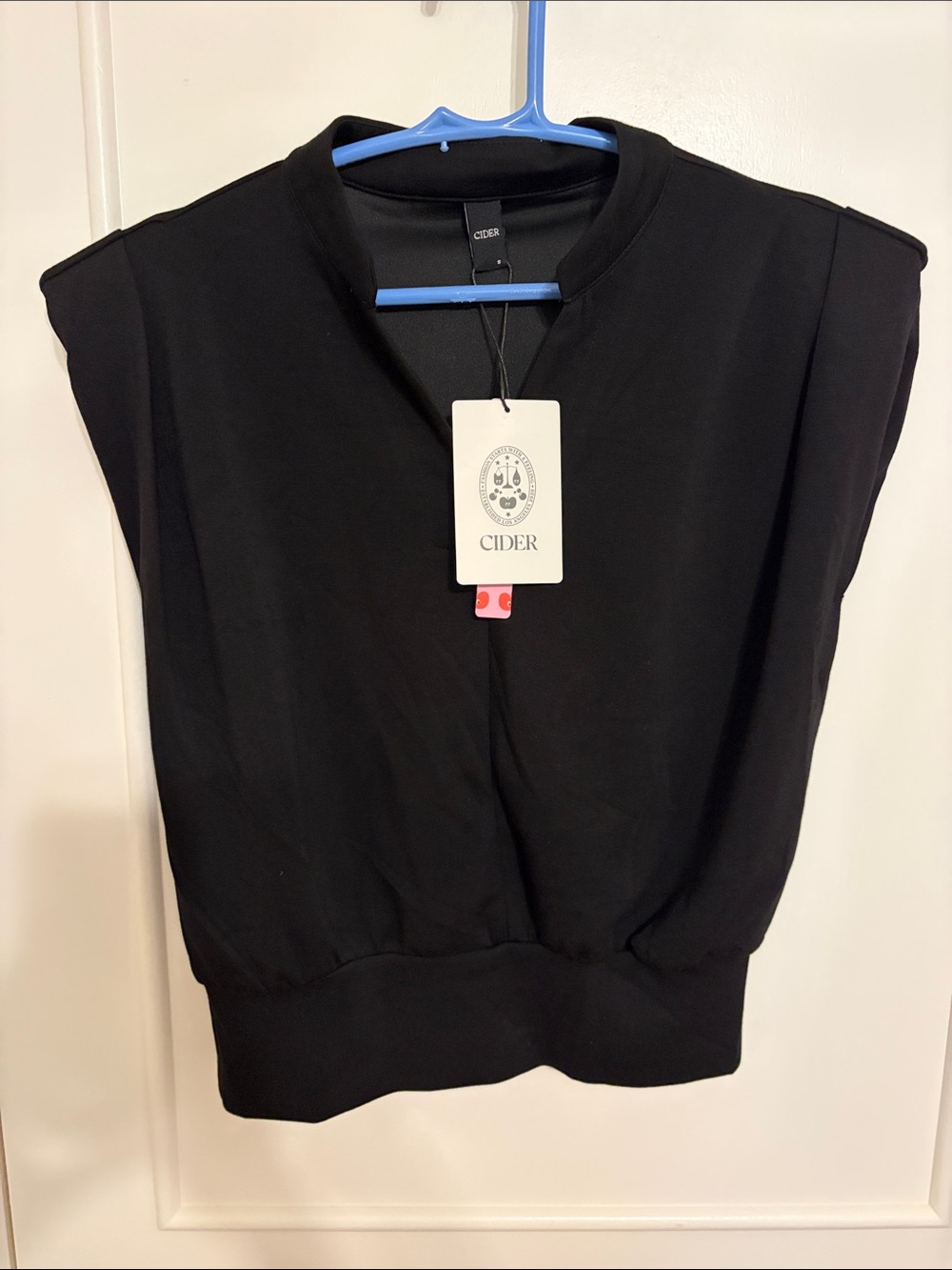 Cider Black Sleeveless Crewneck Tank with Padded Shoulders
